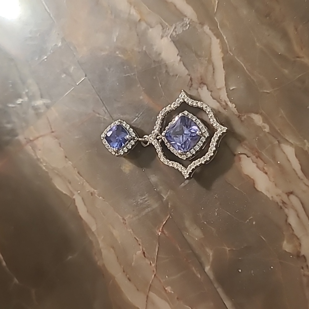 Sterling Silver Pendant With White Zircon And Tanzanite.